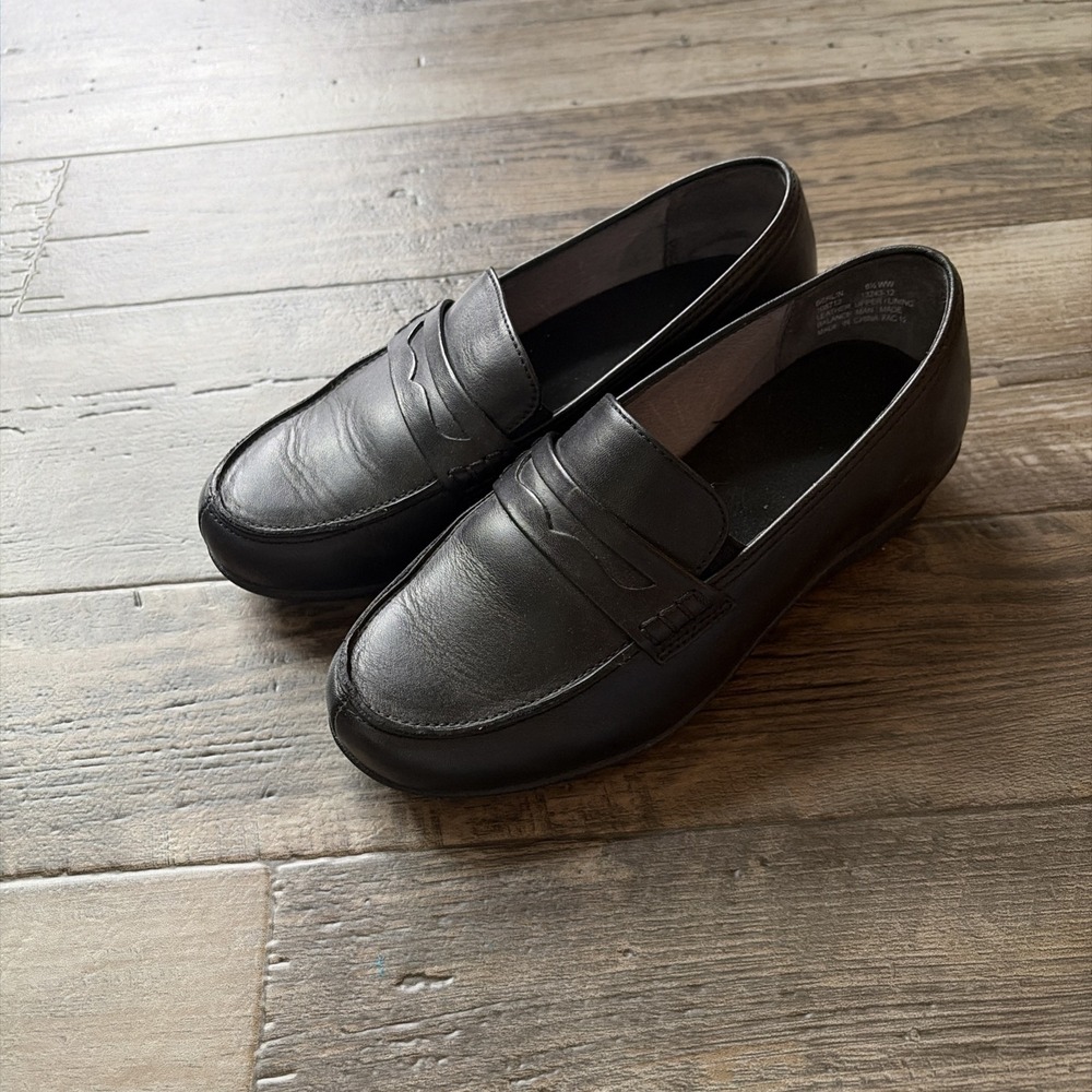 Drew Shoes Berlin Black Leather Comfort Loafers, Size 6.5 WW Business Orthopedic
